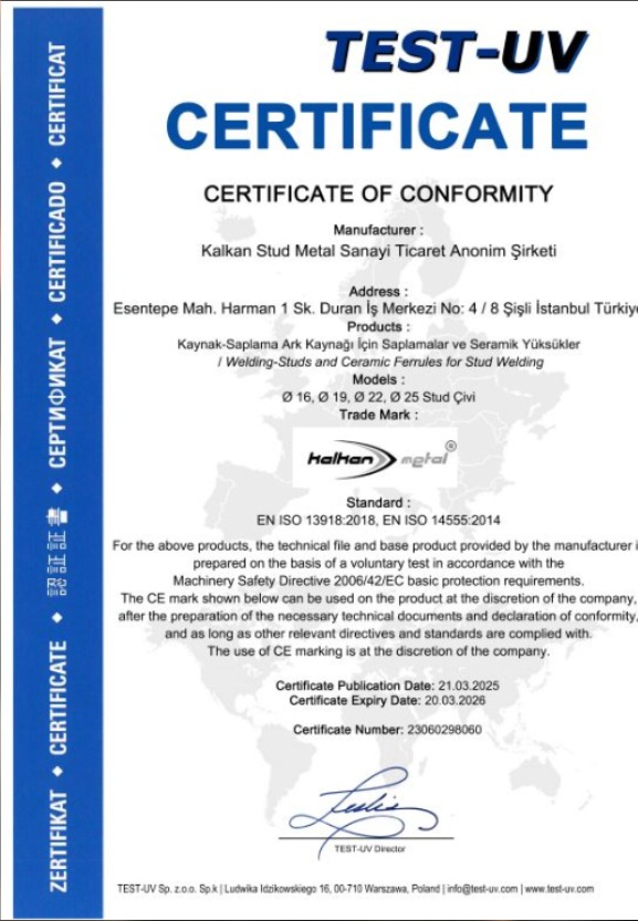 Kalkan Metal kalite belgesi